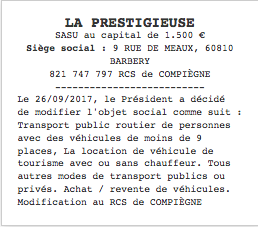 annonce legale modification objet social
